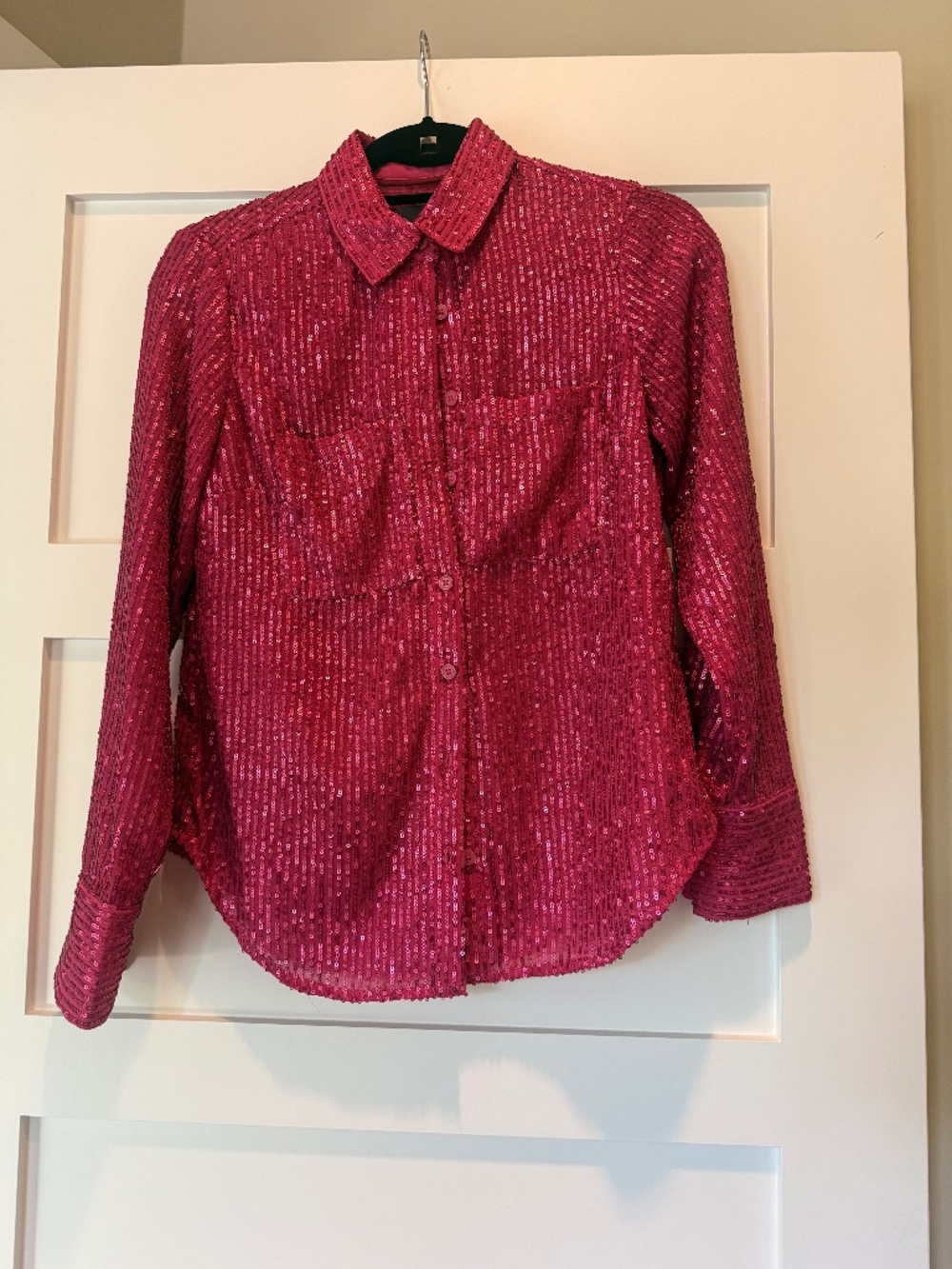 Hot Pink Sequin Button Down